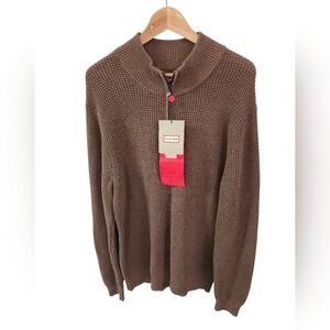 NWT HUNTER Men's Knit Quarter Zip Sweater Rib Trim Brown Size Large